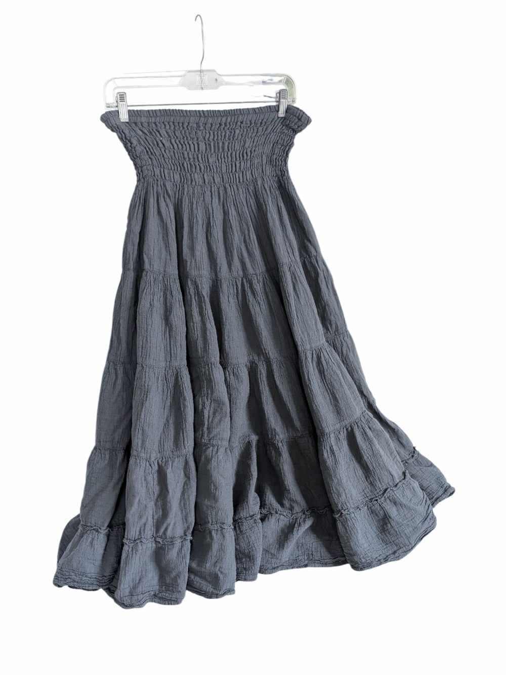 Breathe Clothing Gray Cotton Crinkle Smocked Tiered Maxi Skirt, M/L